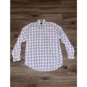 Faconnable Shirt Mens Medium Blue White Plaid Button Down Long Sleeve Made USA